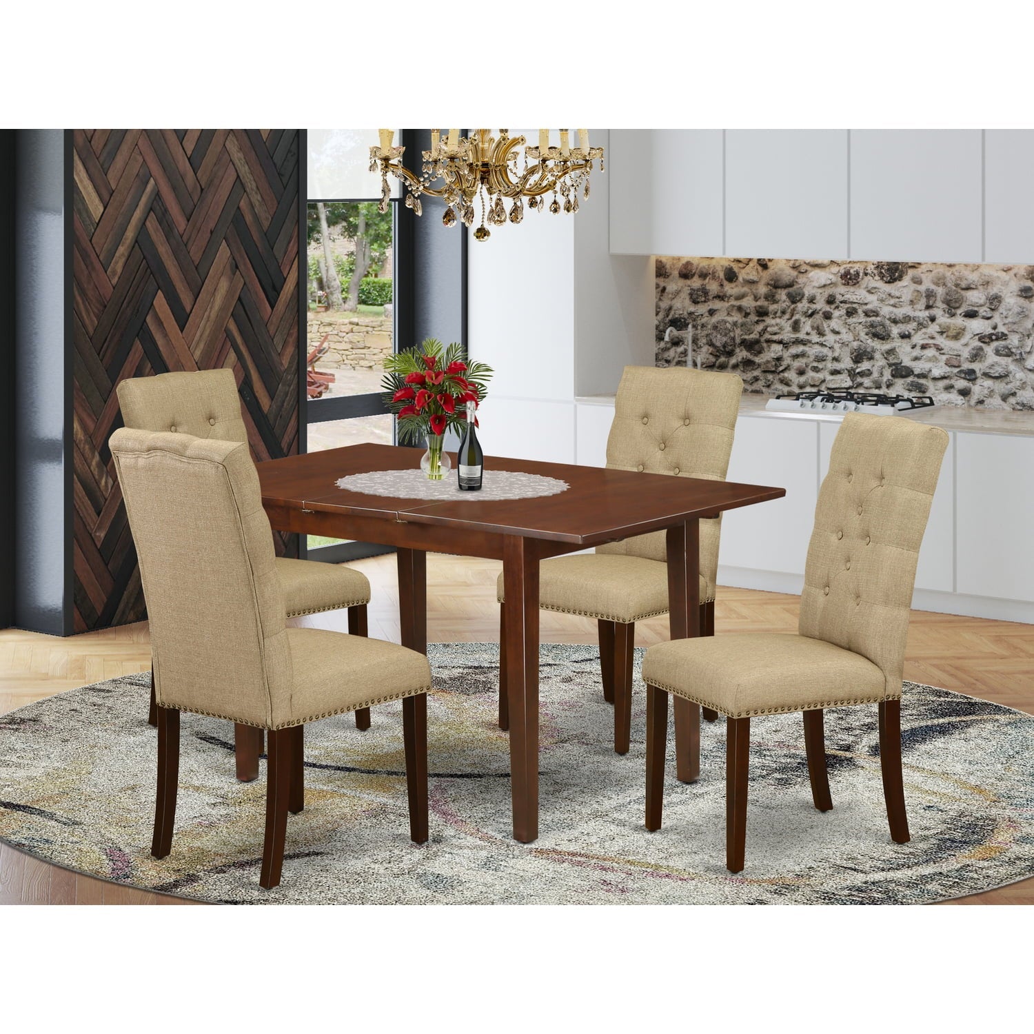 East West Furniture Dining Room Sizeet Mahogany, PSizeEL5-MAH-16