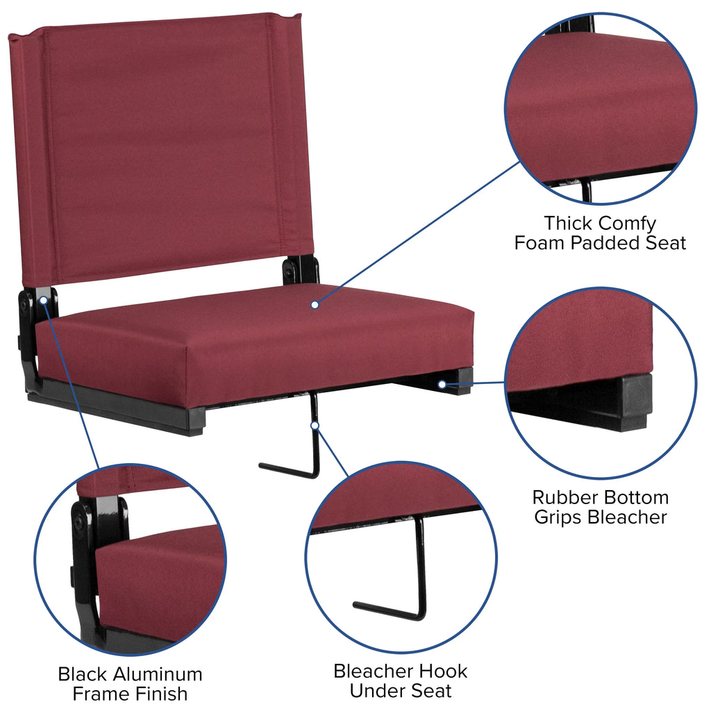Flash Furniture Grandstand Comfort Sizeeats by Flash - 500 lb. Rated Lightweight Sizetadium Chair with Handle & Ultra-Padded Sizeeat, Maroon