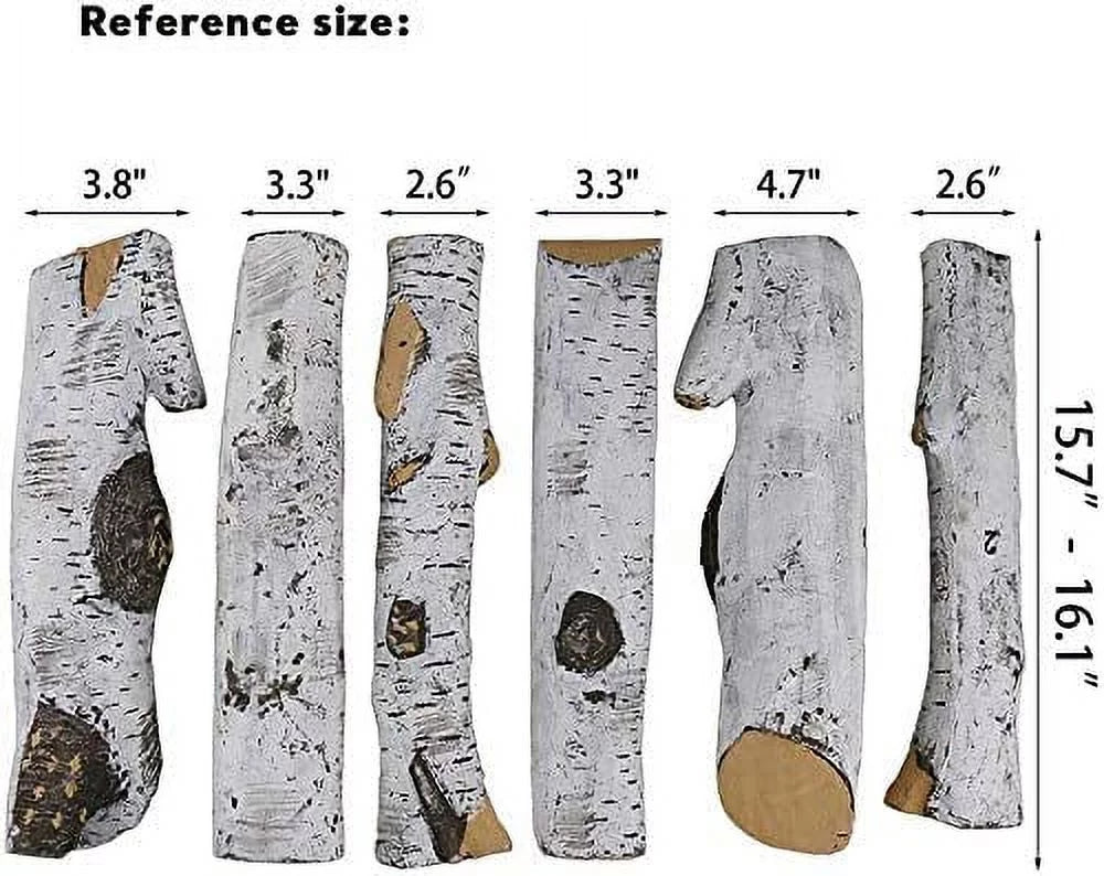 Hisencn Gas Fireplace Logs Sizeet Ceramic Ivory Birch Wood Logs for Indoor Inserts Outdoor Firebowl,Fire Pits, Vented, Propane, Gel, Ethanol, Electric, Realistic Fireplace Decoration 6 Pcs