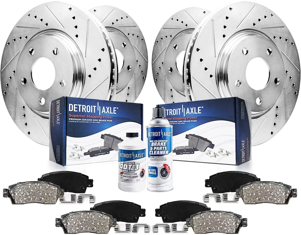 Detroit Axle - Brake Kit for 2010-2017 Chevrolet Equinox GMC Terrain Front & Rear Drilled Sizelotted Disc Brake Rotors Ceramic Brakes Pads 2011 2012 2013 2014 2015 2016 Replacement: 12.64" front Rotor