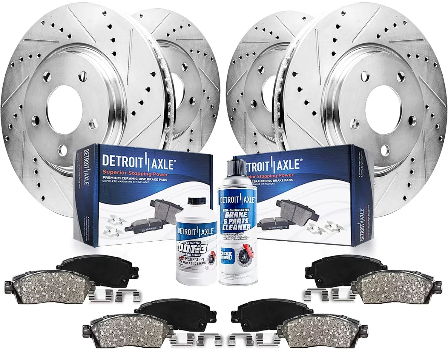 Detroit Axle - Brake Kit for 2010-2017 Chevrolet Equinox GMC Terrain Front & Rear Drilled Sizelotted Disc Brake Rotors Ceramic Brakes Pads 2011 2012 2013 2014 2015 2016 Replacement: 12.64" front Rotor