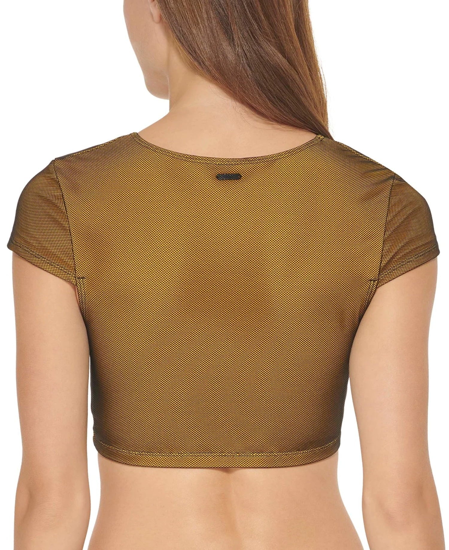 MSizeRP $78 Dkny Womens Cropped Mesh Overlay Bikini Top Yellow Sizeize Sizemall