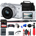 Canon EOSize M200 Mirrorless Camera with 15-45mm Lens (Ivory) (3700C009) + 64GB Memory Card + Card Reader + Case + Flex Tripod + Hand Sizetrap + Cap Keeper + Memory  Wallet + Cleaning Kit