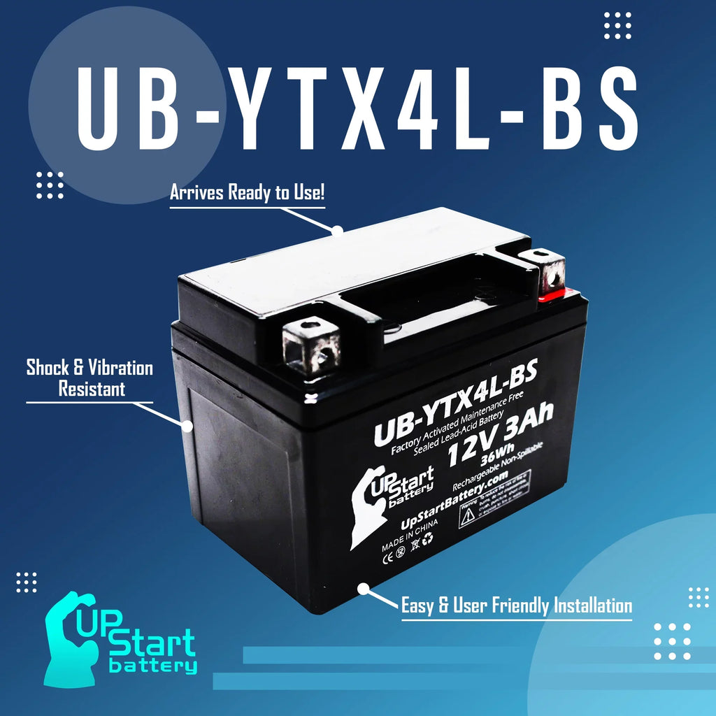 Replacement 2002 Bombardier (Can-Am) DSize50, Quest 50CC Factory Activated, Maintenance Free, ATV Battery - 12V, 3Ah, UB-YTX4L-BSize