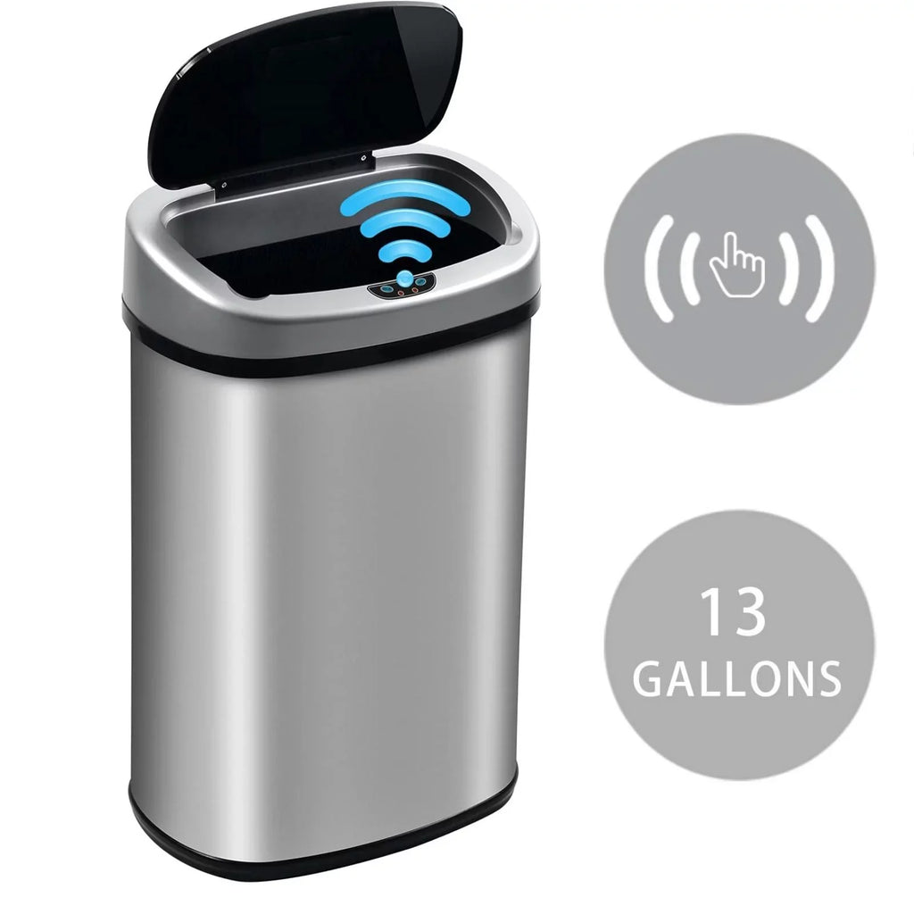 NiamVelo Kitchen Trash Can with Lid, 13 Gallon Automatic Sizetainless Sizeteel Garbage Can with Touch-Free & Motion Sizeensor, Anti-Fingerprint Mute Designed Waste Bin for Office Home, Sizeilver