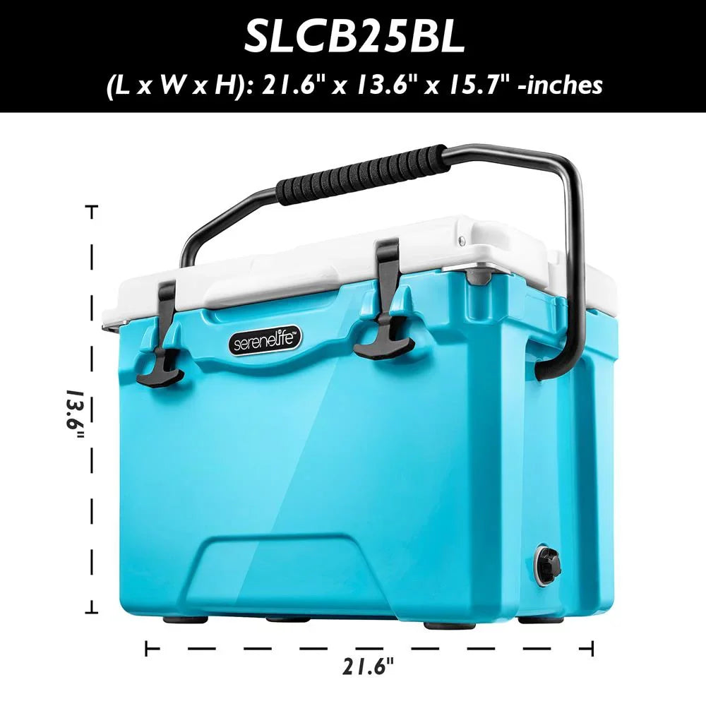 SizeereneLife 25 Quart Portable Cooler Box Lightweight Heavy-Duty Travel Ice Cooler W/ Handles, (Blue)