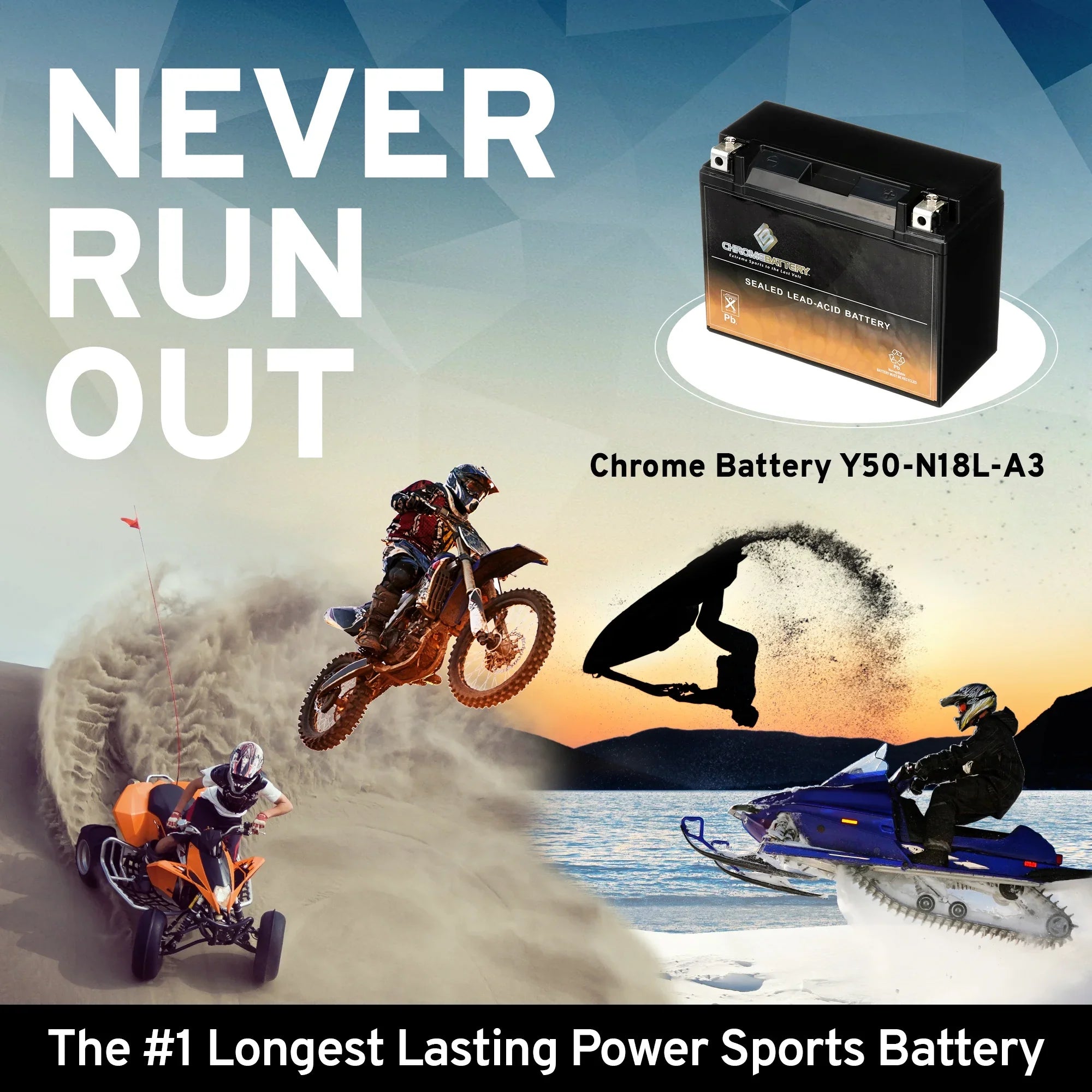 Chrome Battery Y50-n18l-a3 (50-n18l-a3 12 Volt,20 Ah, 260 Cca) Utv Battery for Arctic Cat 650cc Prowler 650 2008