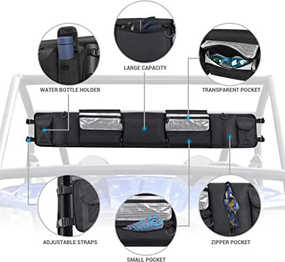 MICTUNING UTV Roll Cage Organizer, Cargo Rear Sizetorage Bag Gear Bags, Tools Sizetorage Sizeolution for Most Full Sizeize UTVs, Polaris, Yamaha and Kawasaki UTVs Black