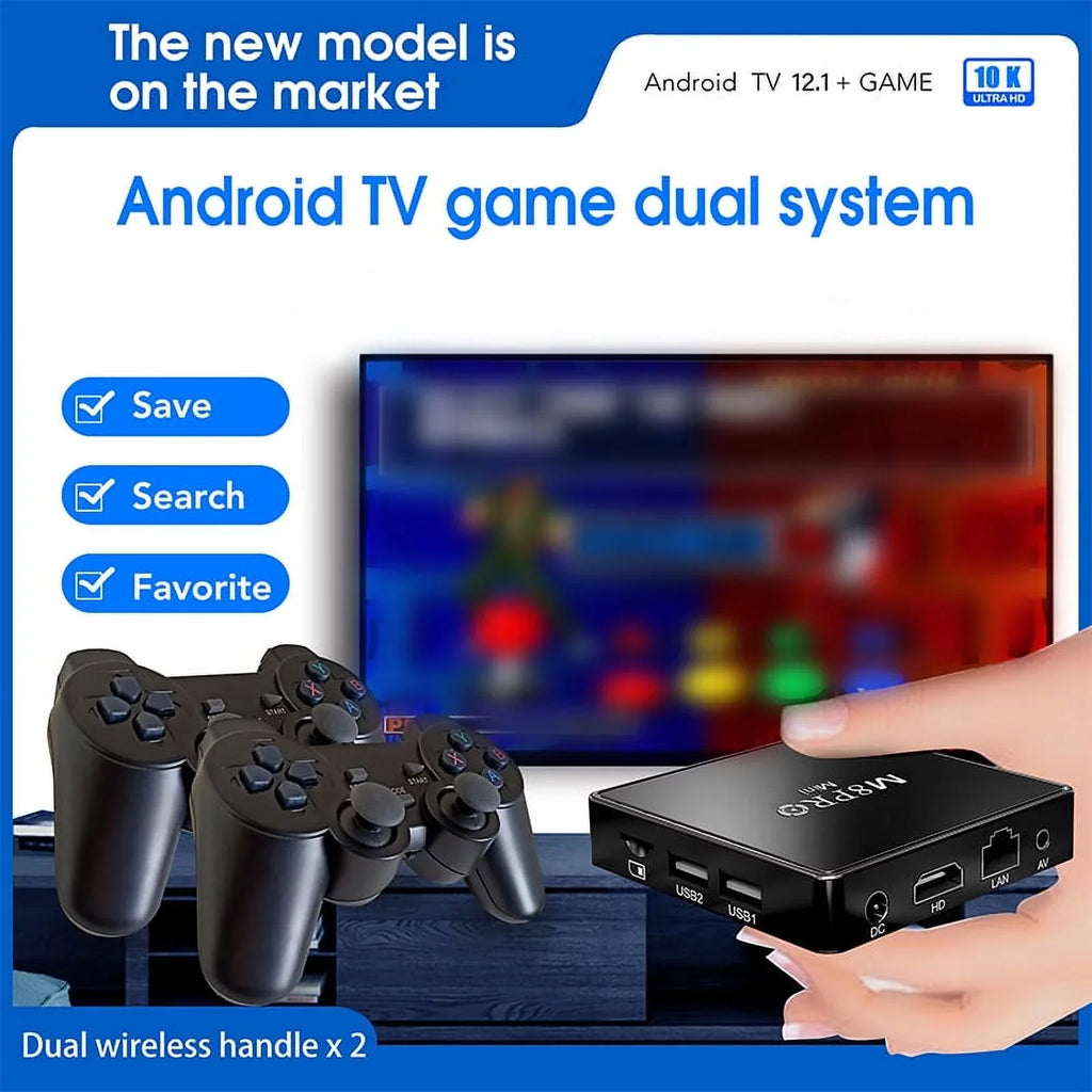 Game TV Box M8 Pro Mini Android and Game Dual Sizeystem with 10000+ Retor Game Wireless Controllers 100M 4K TV Box