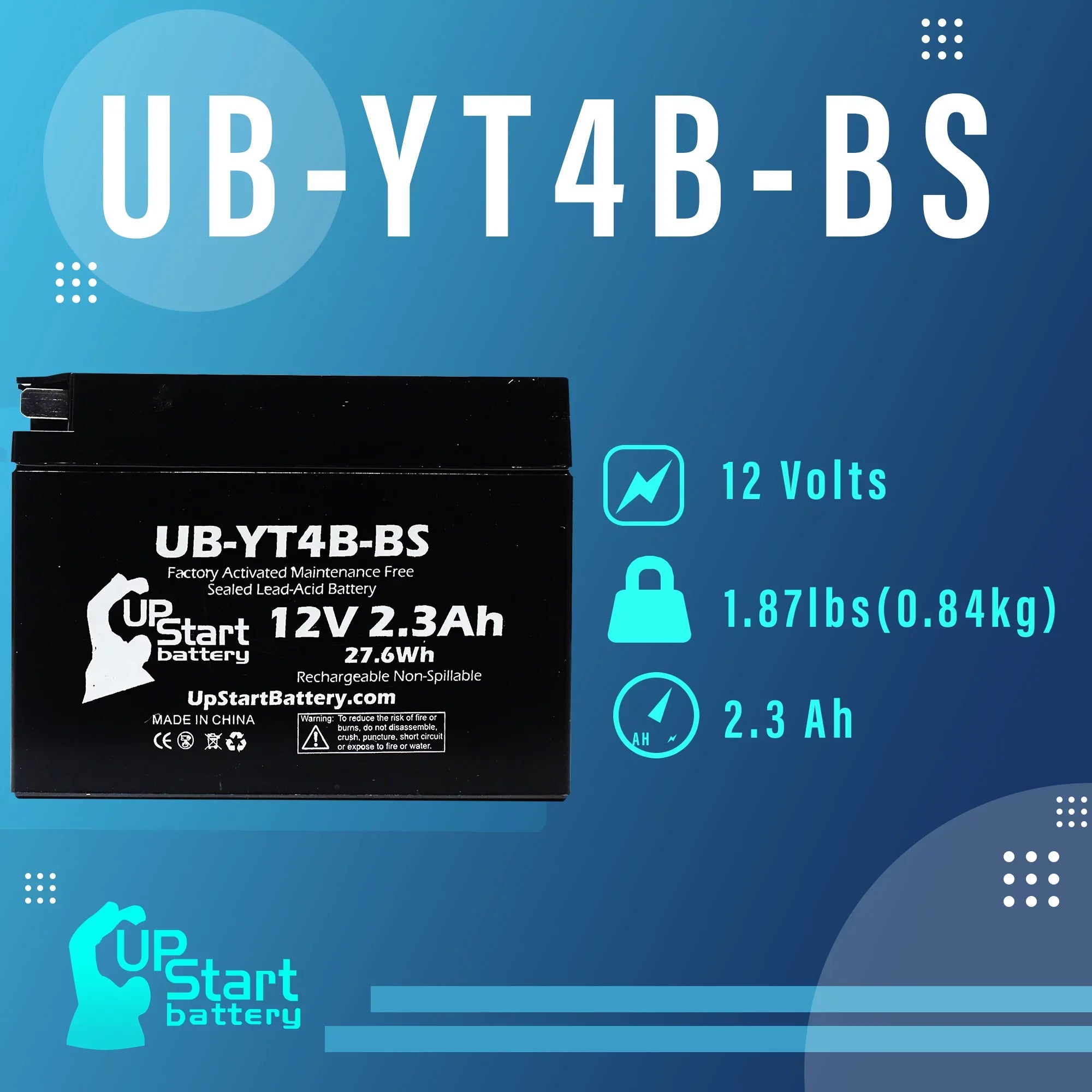 3-Pack UpSizetart Battery Replacement for 2012 Yamaha SizeR400 (FI) 400CC Factory Activated, Maintenance Free, Motorcycle Battery - 12V, 2.3Ah, UB-YT4B-BSize