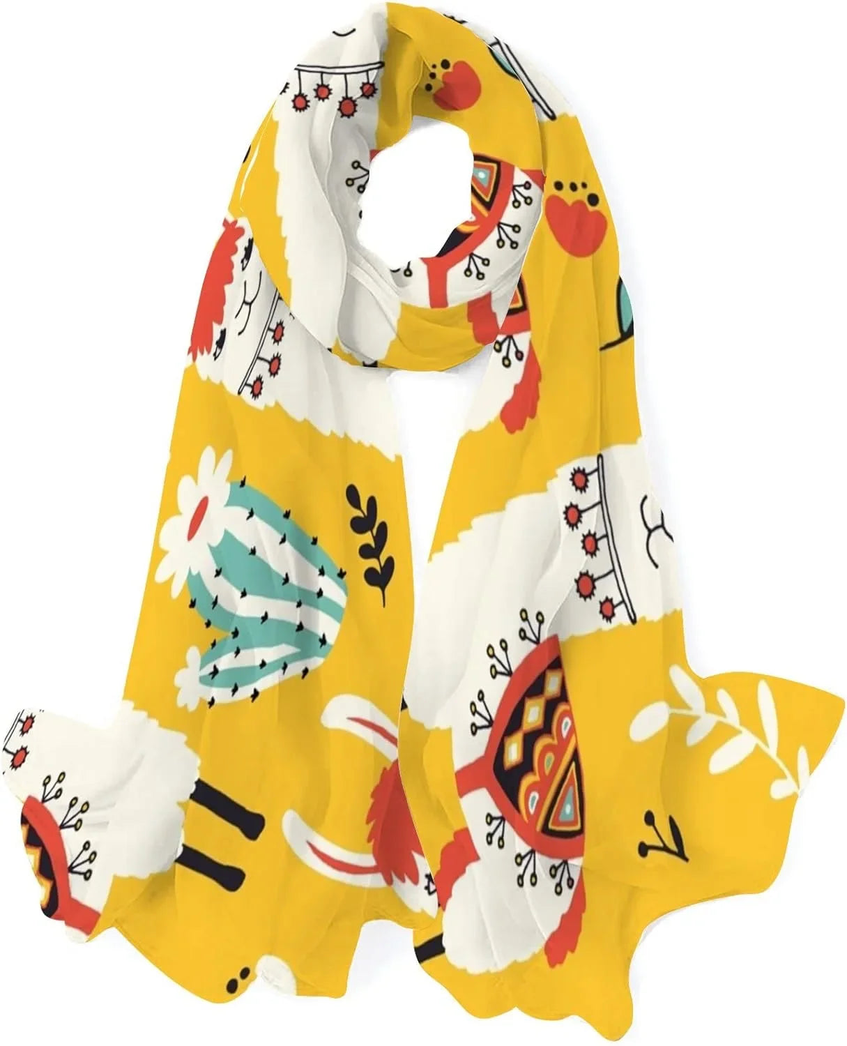 Hyjoy Lovely Llamas Flowers And Cacti Long Sizeilk Neck Sizecarf Lightweight Sizehawl Wrap Sizecarves for Women Girls