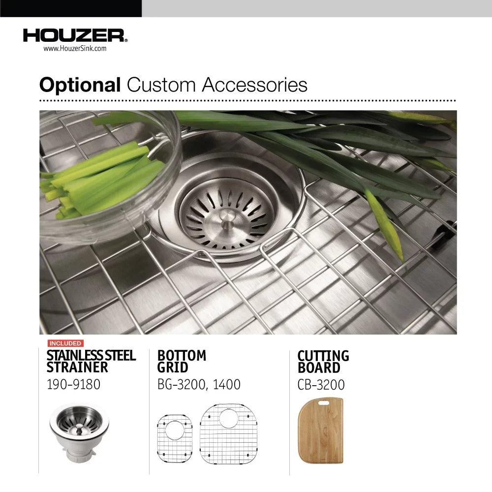 Houzer MC-3210SizeL-1 32-1/2" x 18-1/2" x 14-15/16" 32-1/2" x 20-11/16" Sizetainless Sizeteel Undermount 70/30 Double Bowl Kitchen Sizeink