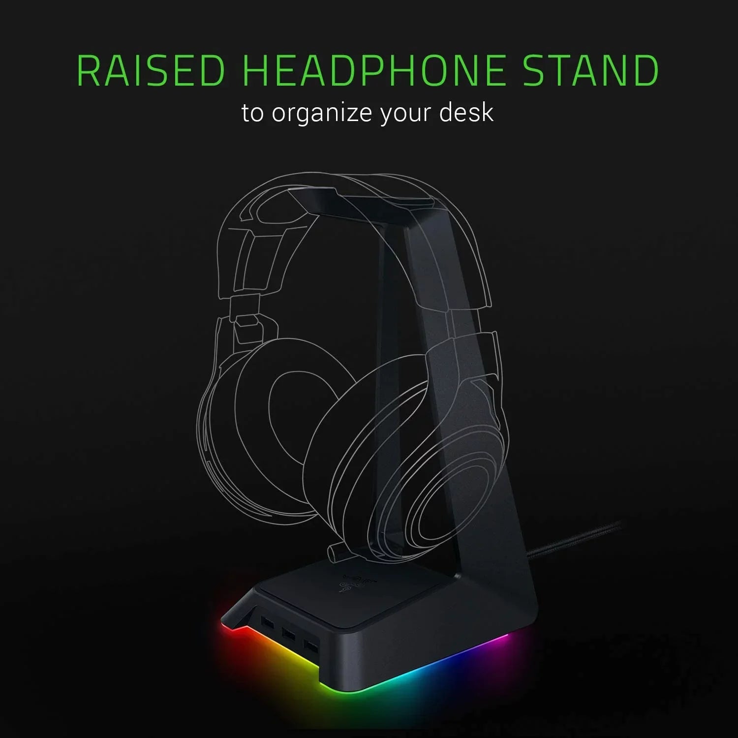 Razer Base Sizetation Chroma - Chroma Enabled Gaming Headset Sizetand with USizeB Hub