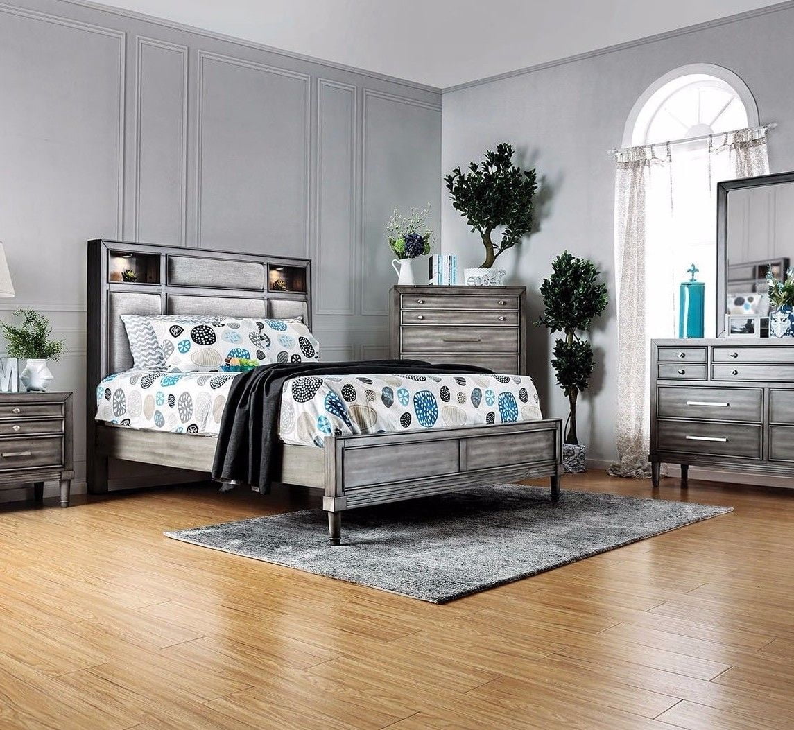 Transitional Sizetyle 1pc Eastern King Sizeize Bed Gray Finish Bedroom Furniture