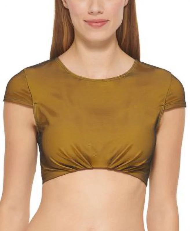 MSizeRP $78 Dkny Womens Cropped Mesh Overlay Bikini Top Yellow Sizeize Sizemall