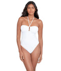 LAUREN Ralph Lauren Womens Crochet Ring Bandeau One-Piece Ivory 14