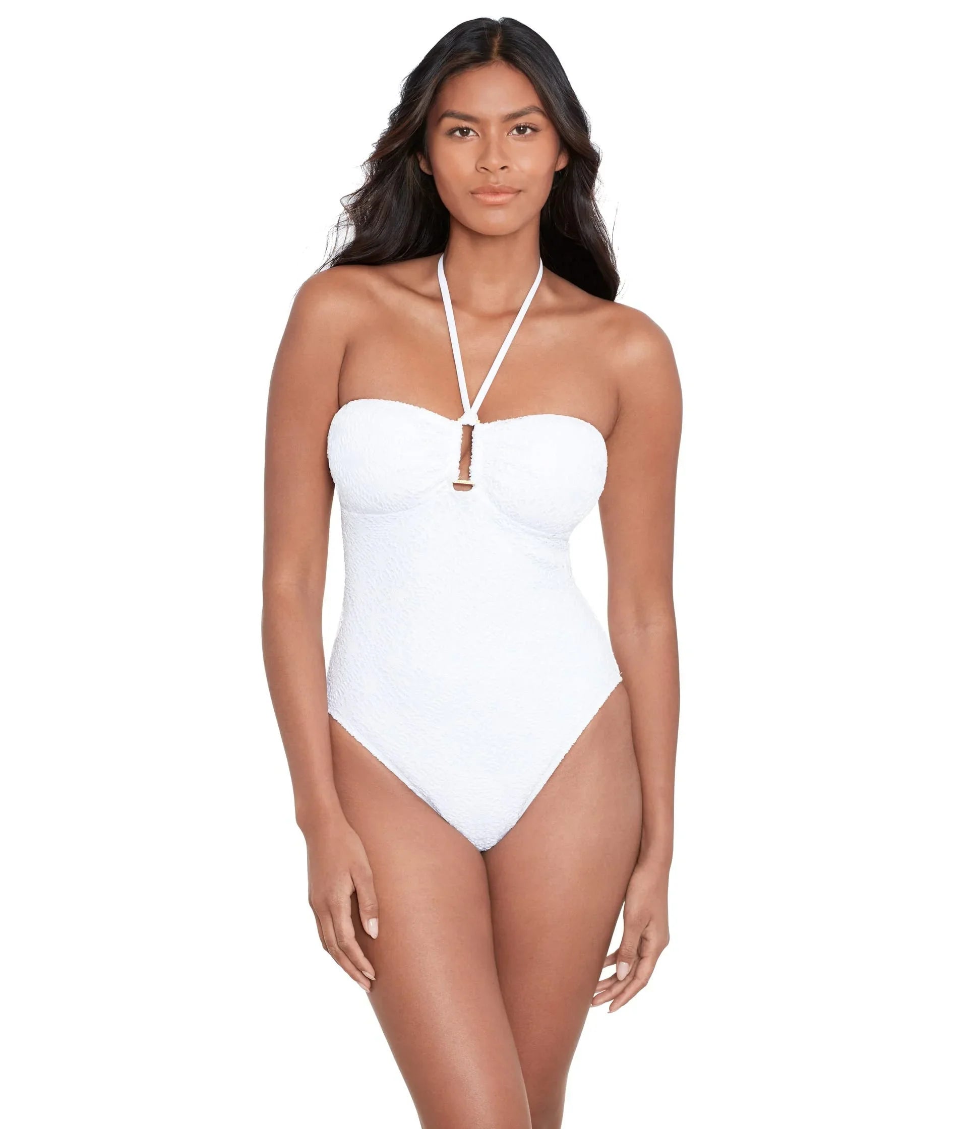 LAUREN Ralph Lauren Womens Crochet Ring Bandeau One-Piece Ivory 14