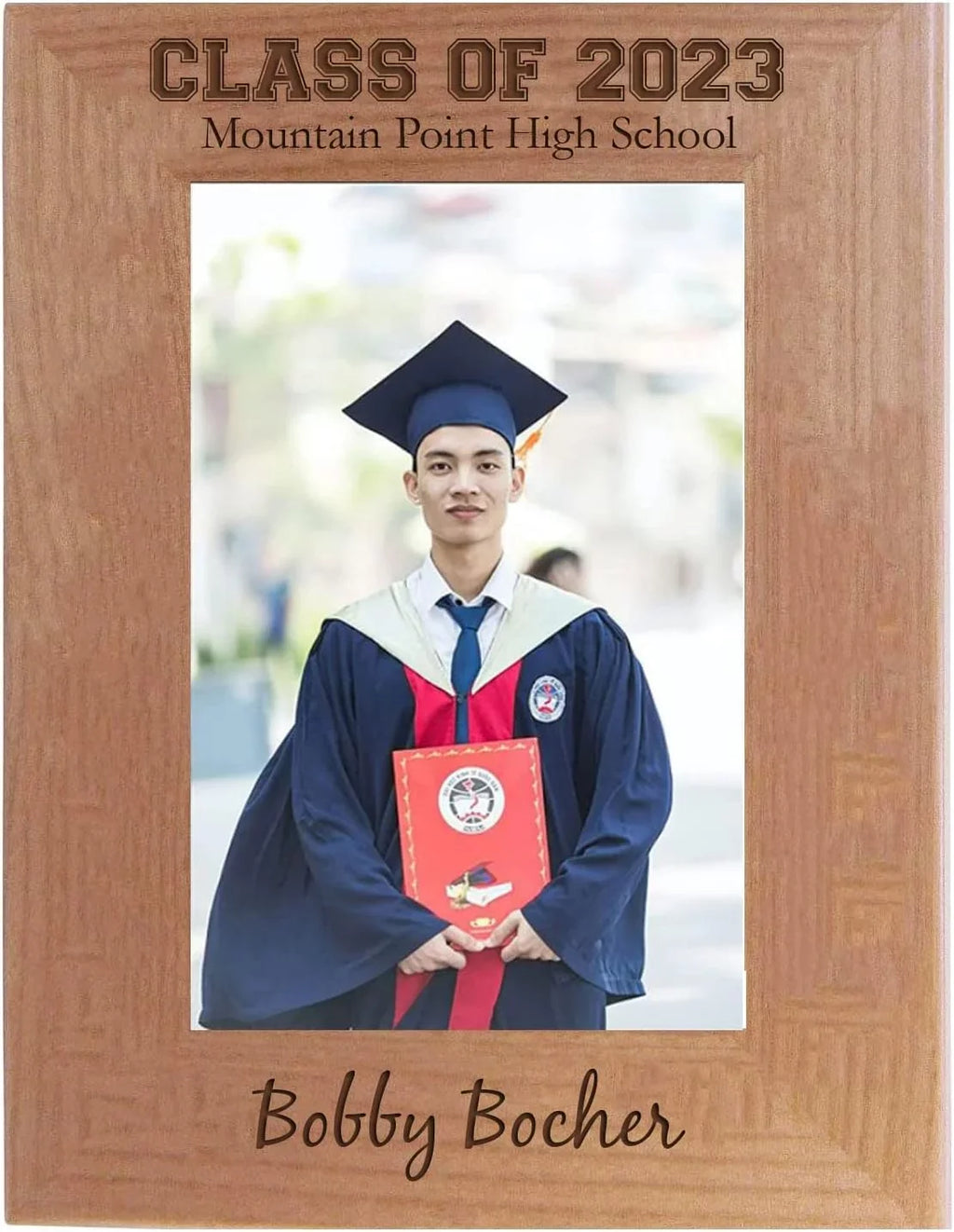 Congratulations Graduate Class 2022 2023 2024 2025 - Laser Engraved Natural Alder Wood Hanging/ Remembrance Celebration Memory Photo Picture Frame (5X7-Inch Vertical)