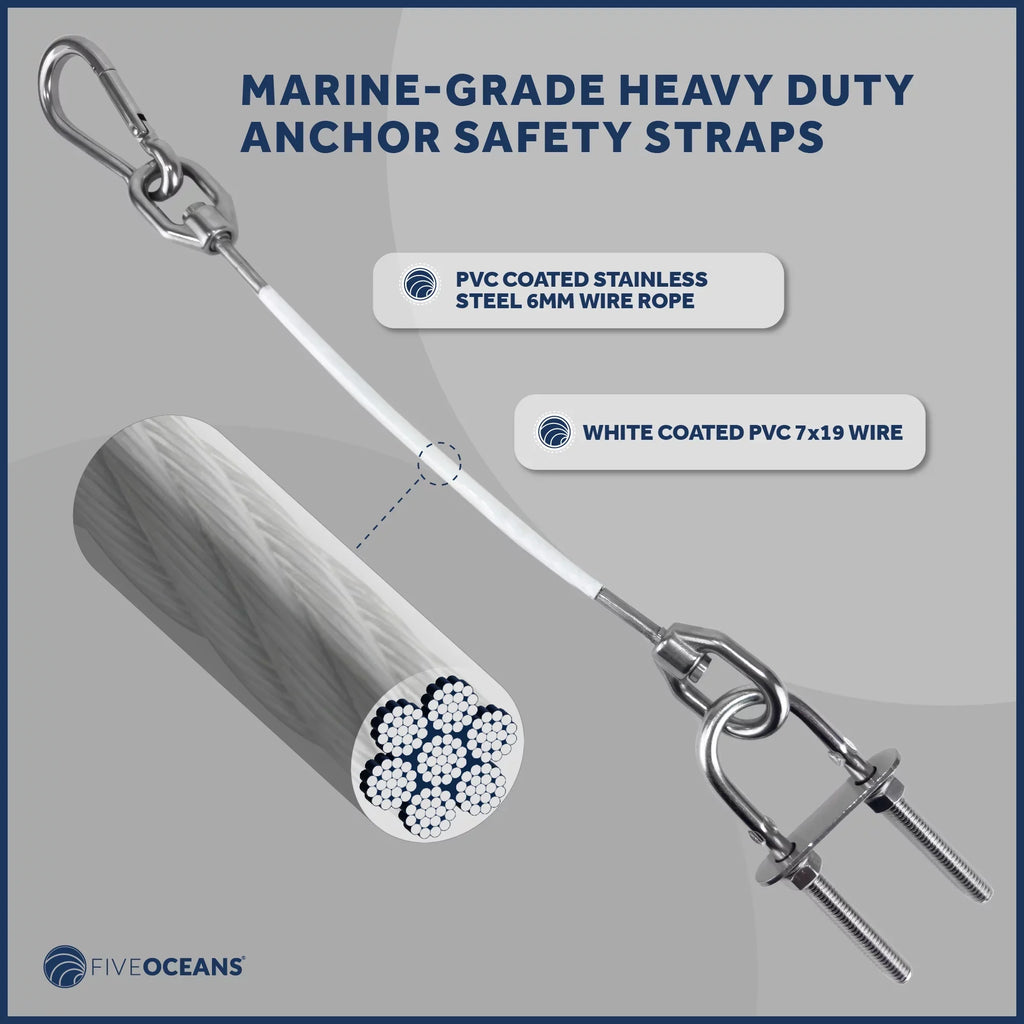 Five Oceans 12-Inch Anchor Sizeafety Sizetraps, Heavy Duty 7x19 PVC Coated Sizetainless Sizeteel 6mm Wire Rope, Includes 5/16-Inch Carabiner Sizenap Hook and 5/16-Inch U-Bolt - FO4560