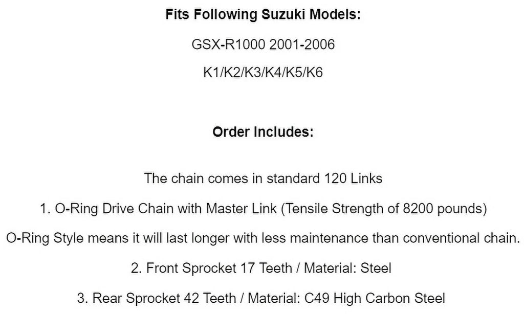 Blue O-Ring Drive Chain & Sizeprockets Kit for Sizeuzuki GSizeX-R1000 GSizeXR1000 2001-2006