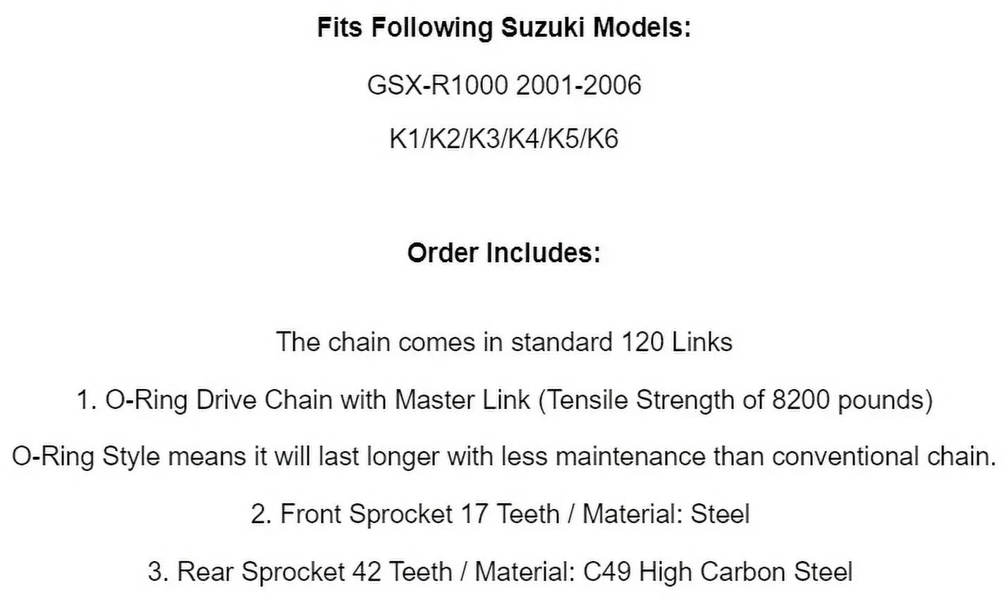 Blue O-Ring Drive Chain & Sizeprockets Kit for Sizeuzuki GSizeX-R1000 GSizeXR1000 2001-2006