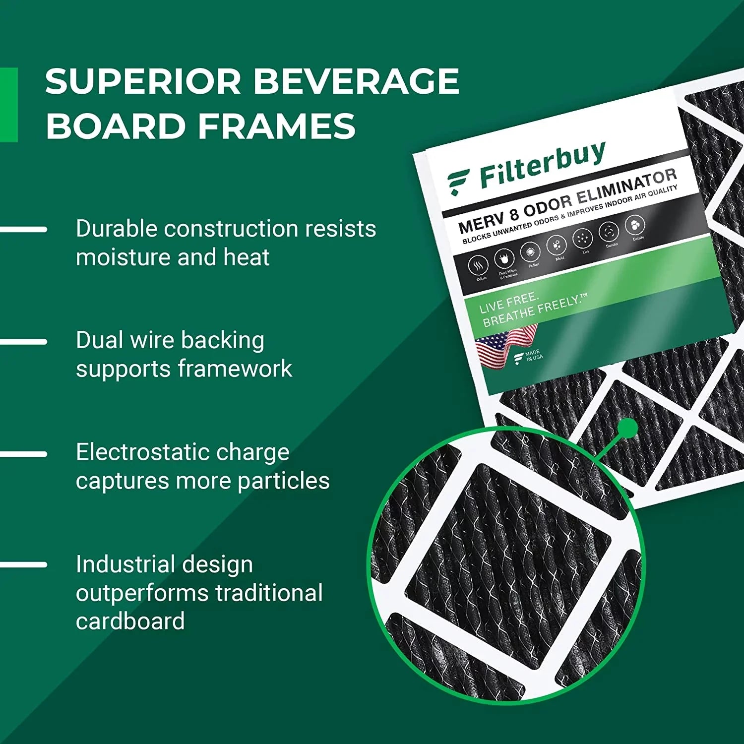 Filterbuy 14x20x1 MERV 8 Odor Eliminator Pleated HVAC AC Furnace Air Filters with Activated Carbon (1-Pack)