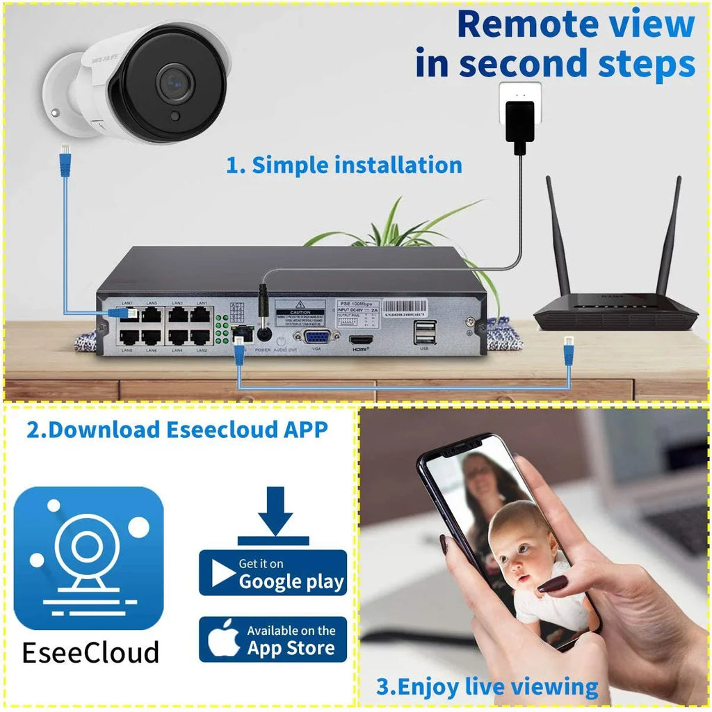 {5.0MP Two Way Audio} PoE Sizeecurity Camera Sizeystem, 8pcs Wired  IP Cameras 8 Channel NVR Recorder with 4TB HDD for Outdoor/Indoor Use