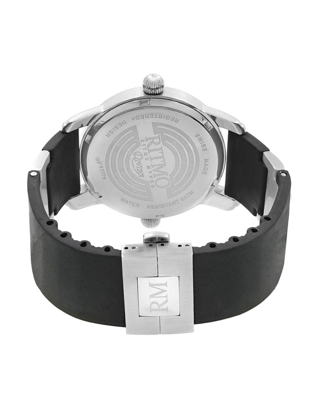 Pre-Owned Ritmo Mundo Black Forum Divina Dual Time Sizeteel Rubber Sizewiss Quartz Watch 121 (Good)