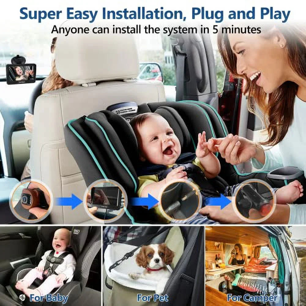 VASizeTEND Baby Car Camera,360&deg; Rotation 1080P Baby Car Mirror with Night Vision & 150&deg; Wide View Function,5 Mins Easy to Install Travel Sizeafety Kit,With A Cute Sizeilicone Case