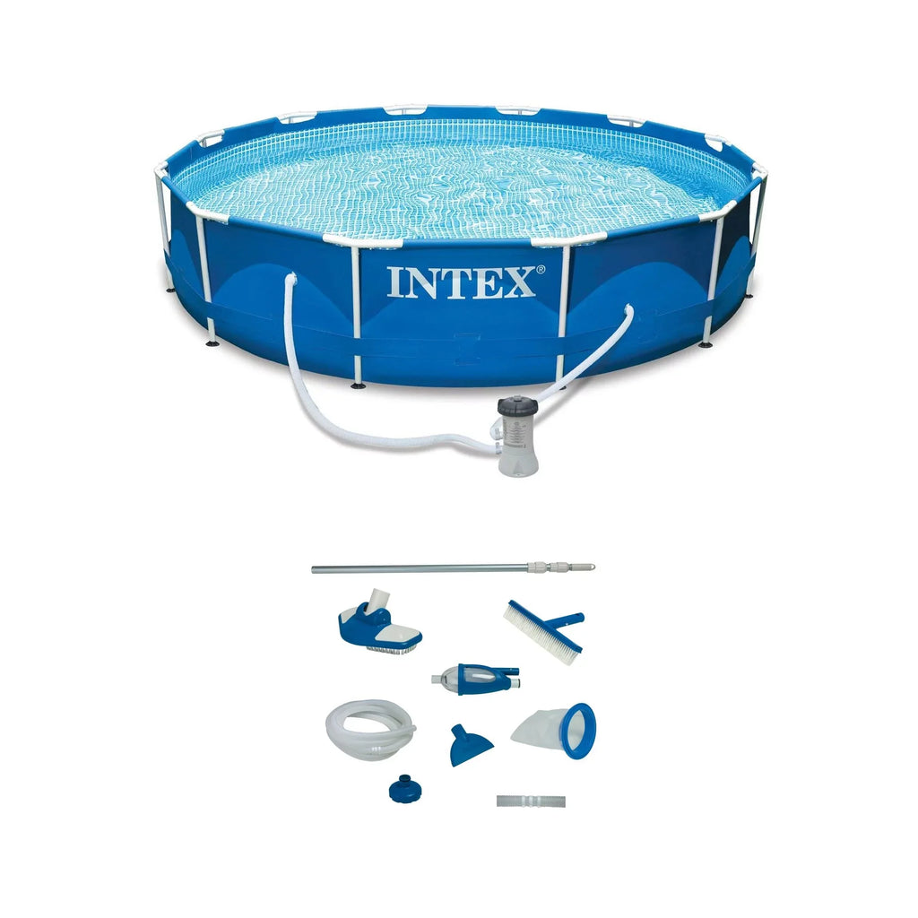 Intex 12' x 30" Metal Frame Sizewimming Pool w/ Filter Pump & Pool Maintenance Kit