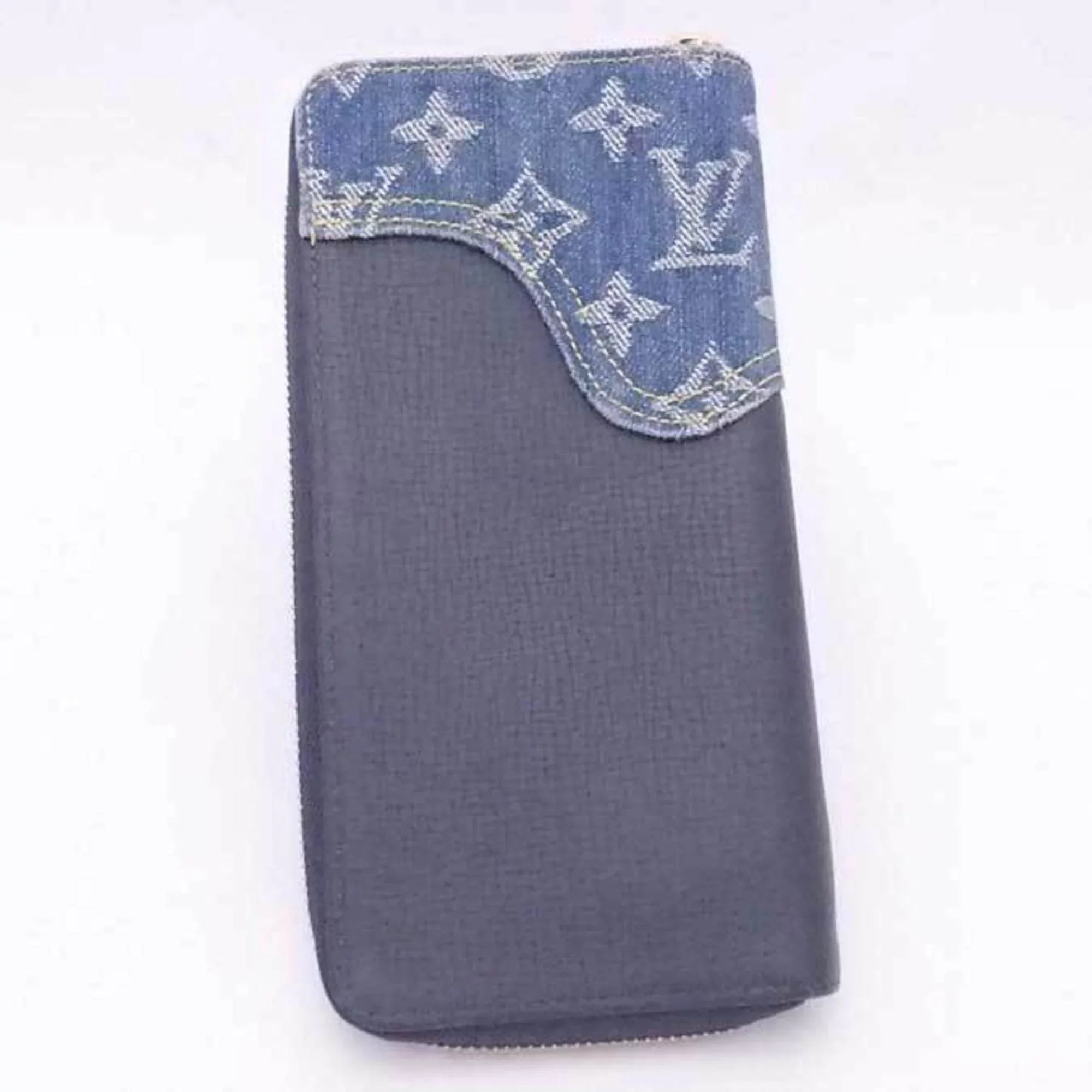 Pre-Owned Louis Vuitton LOUISize VUITTON Round Zipper Long Wallet Monogram Denim Zippy Vertical Leather/Monogram Navy x Blue Unisex M81107 (Good)