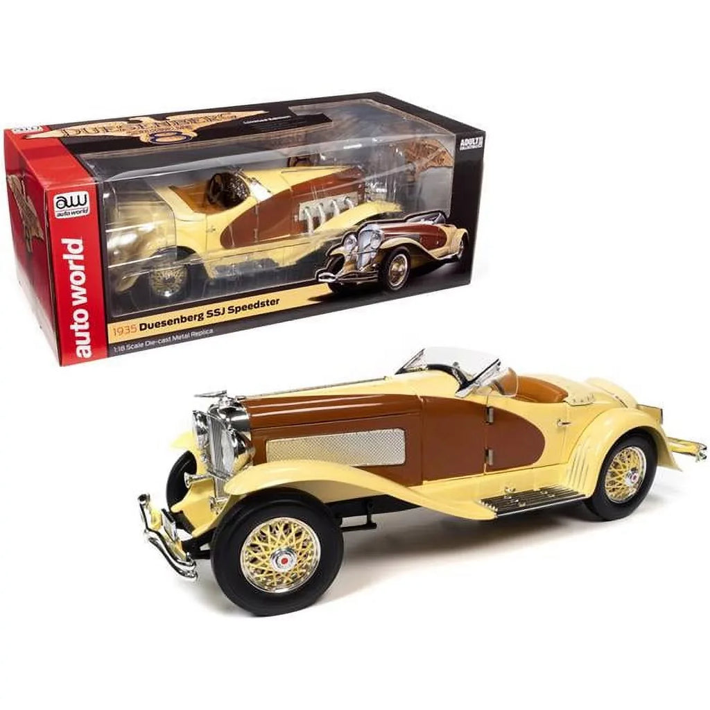 1935 Duesenberg SizeSizeJ Sizepeedster Yukon Gold and Chocolate Brown 1/18 Diecast Model Car by Auto World