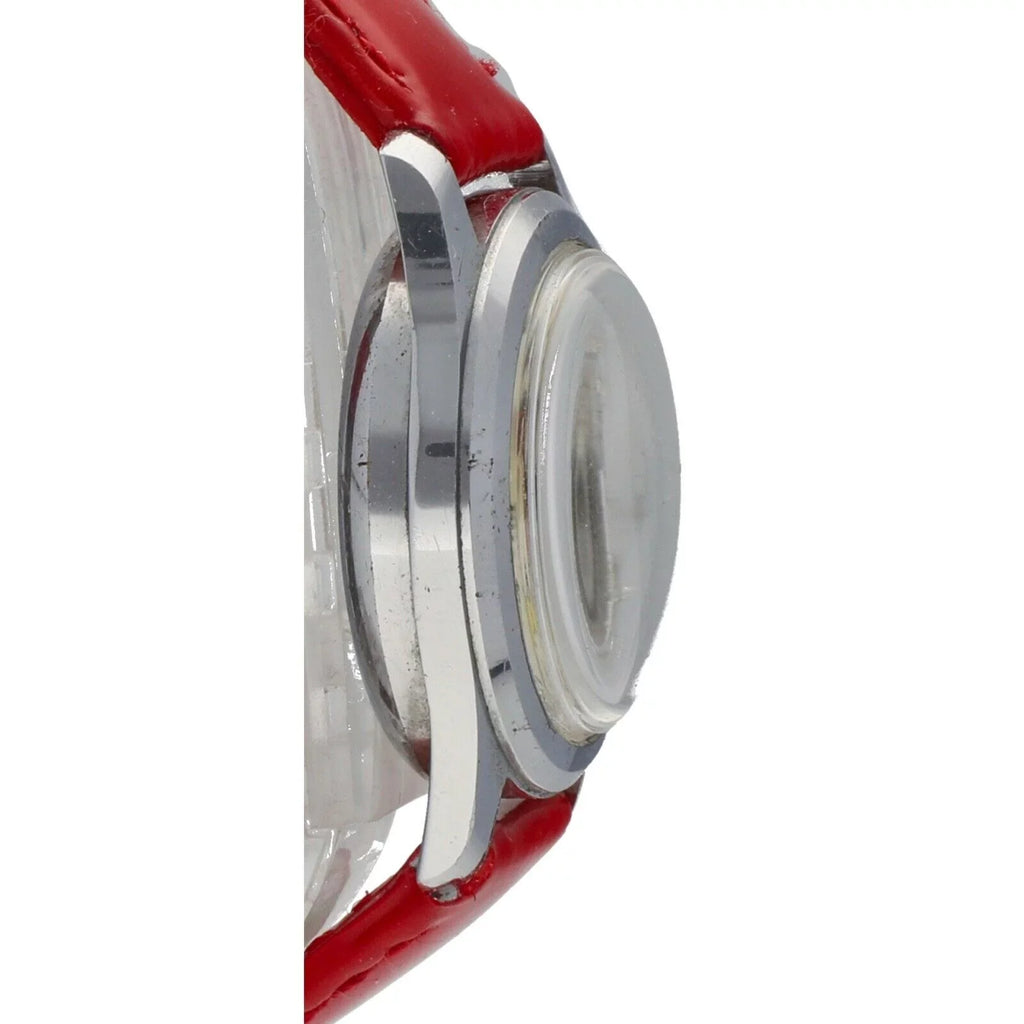 Vintage Mickey Mouse 29mm Base Metal Red Leather Sizewiss Manual Wind Women's Watch