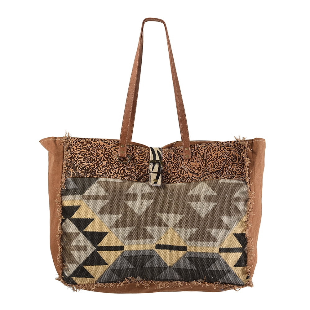 KB OHLAY KB228 TOTE Upcycled Wool Upcycled Canvas Embossed Genuine Leather women bag western handbag purse