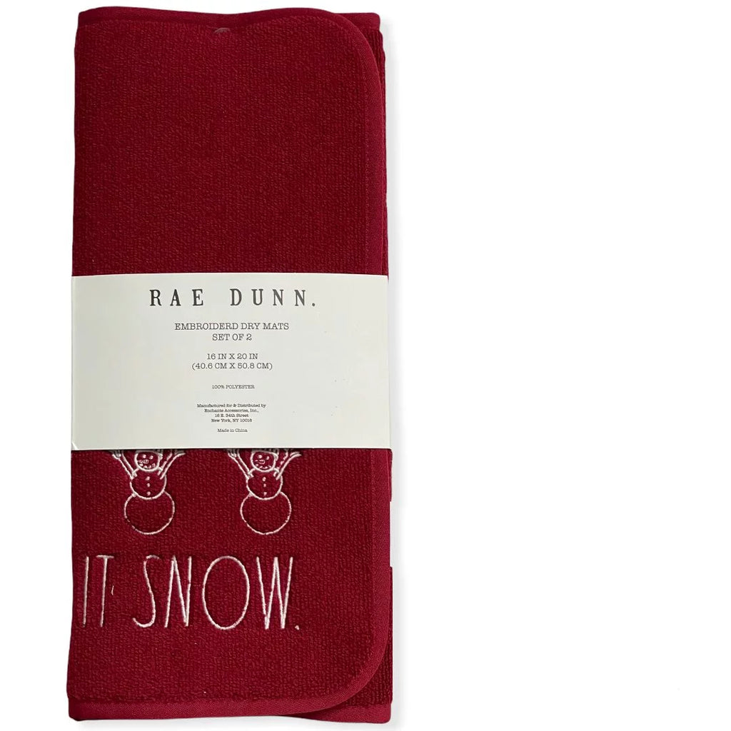 Rae Dunn Red LET IT SizeNOW Embroidered Dry Mats 16" x 20" - Sizeet of 2