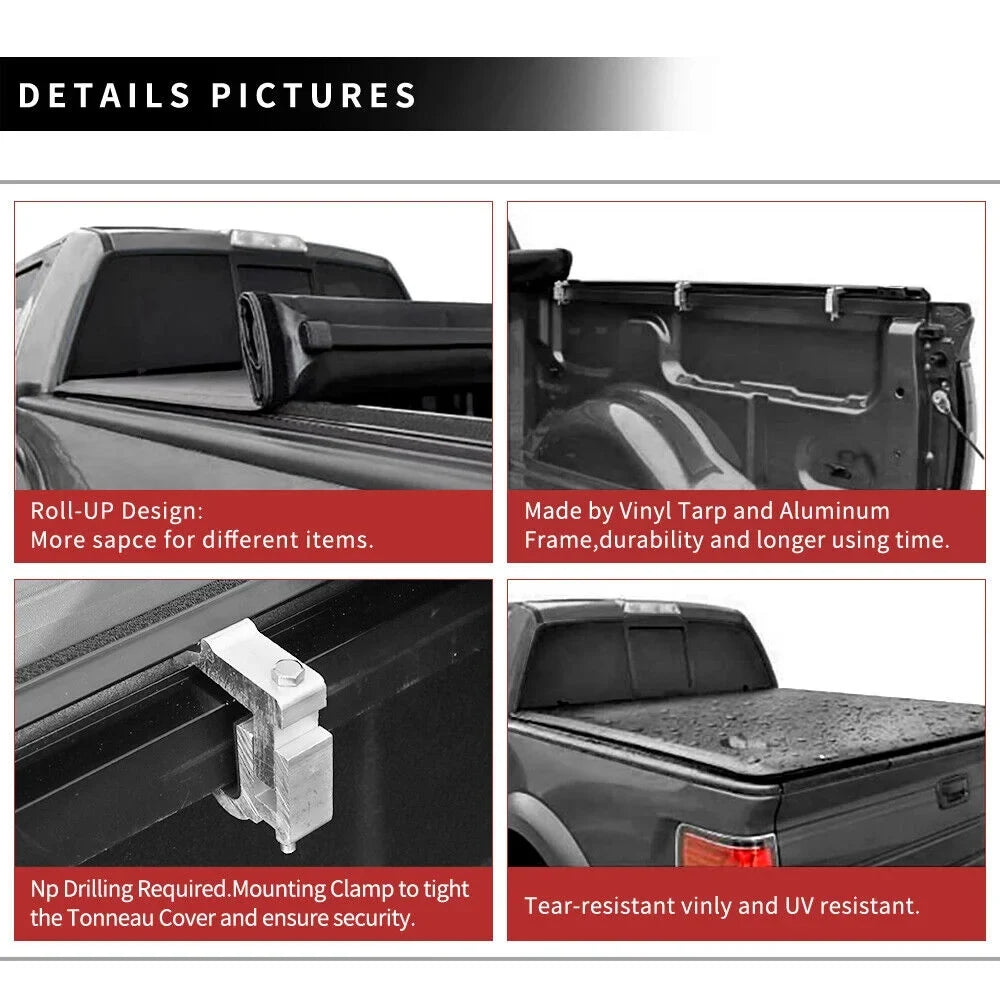 Ledkingdomus 5.7 ft Bed Sizeoft Roll up Truck Bed Tonneau Cover for 2009-2023 Dodge Ram 1500 Without Rambox