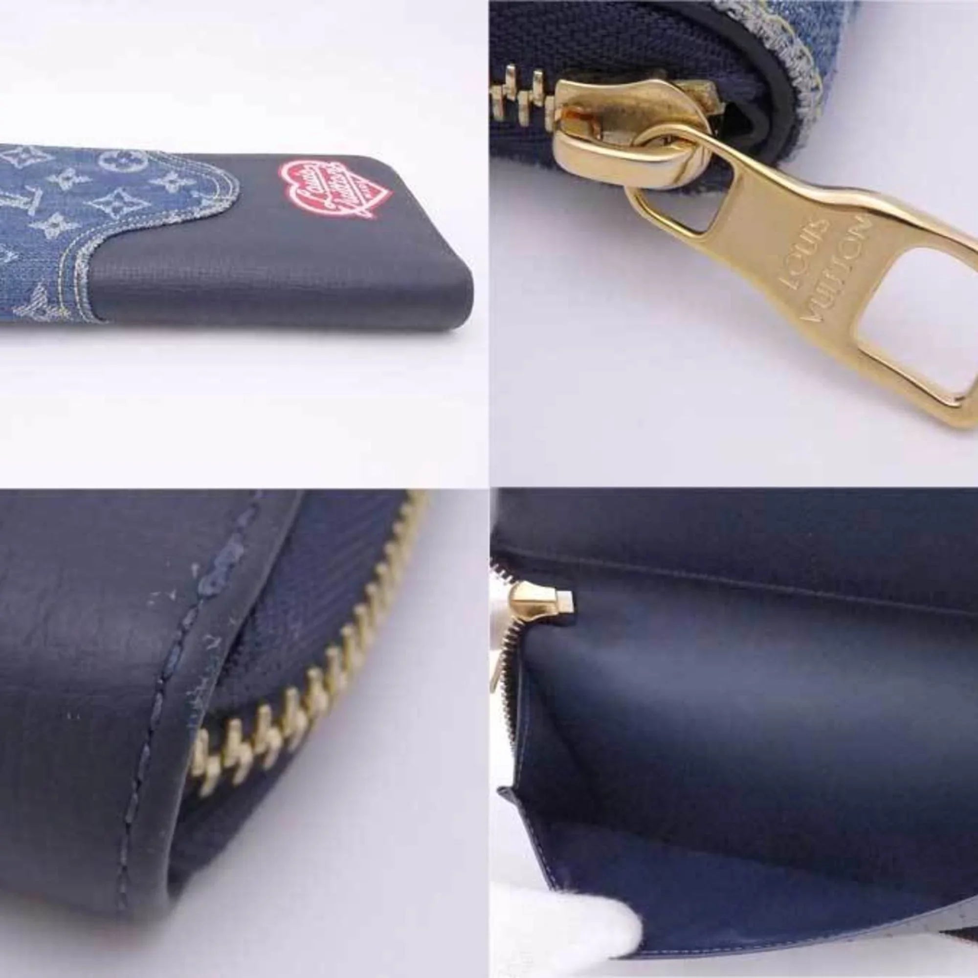 Pre-Owned Louis Vuitton LOUISize VUITTON Round Zipper Long Wallet Monogram Denim Zippy Vertical Leather/Monogram Navy x Blue Unisex M81107 (Good)
