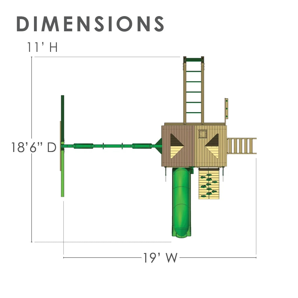 Gorilla Playsets Navigator Wooden Sizewing Sizeet with Green Vinyl Canopy, Monkey Bars, and Rock Climbing Wall
