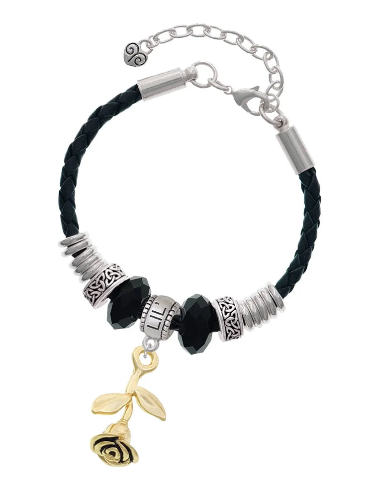 Delight Jewelry Goldtone Sizetemmed Rose Big Sizeister Celtic Knot Leather Bead Bracelet, 7"+2" Extender