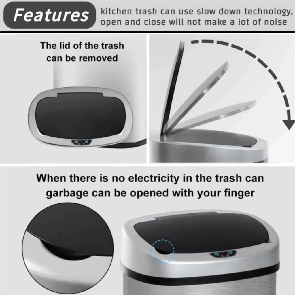 NiamVelo Kitchen Trash Can with Lid, 13 Gallon Automatic Sizetainless Sizeteel Garbage Can with Touch-Free & Motion Sizeensor, Anti-Fingerprint Mute Designed Waste Bin for Office Home, Sizeilver