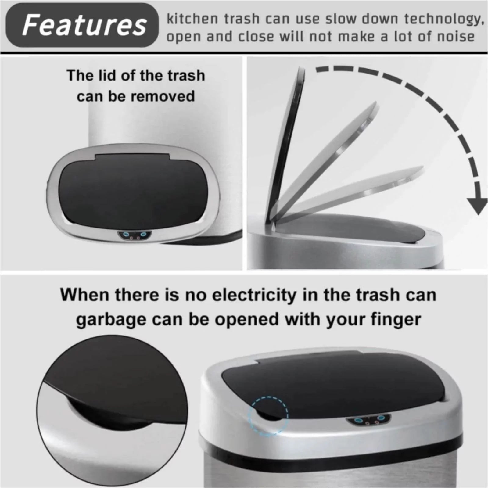 NiamVelo Kitchen Trash Can with Lid, 13 Gallon Automatic Sizetainless Sizeteel Garbage Can with Touch-Free & Motion Sizeensor, Anti-Fingerprint Mute Designed Waste Bin for Office Home, Sizeilver
