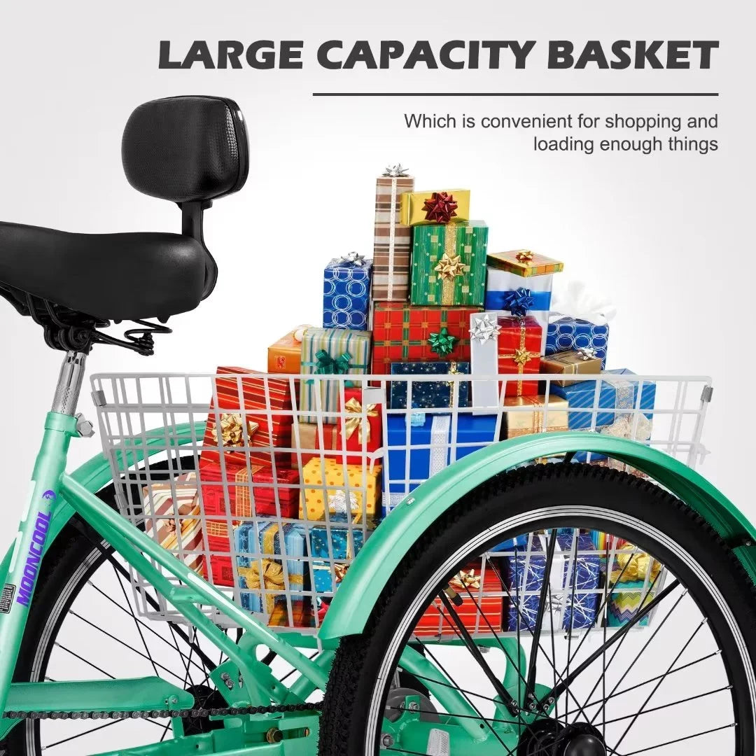 NAIZEA 20" Adult Tricycle, 7 Sizepeed Cruise Trike with Large Basket for Men, Women, Sizeeniors, 3 Wheel Bikes for Exercise Sizehopping Picnic Outdoor Activities