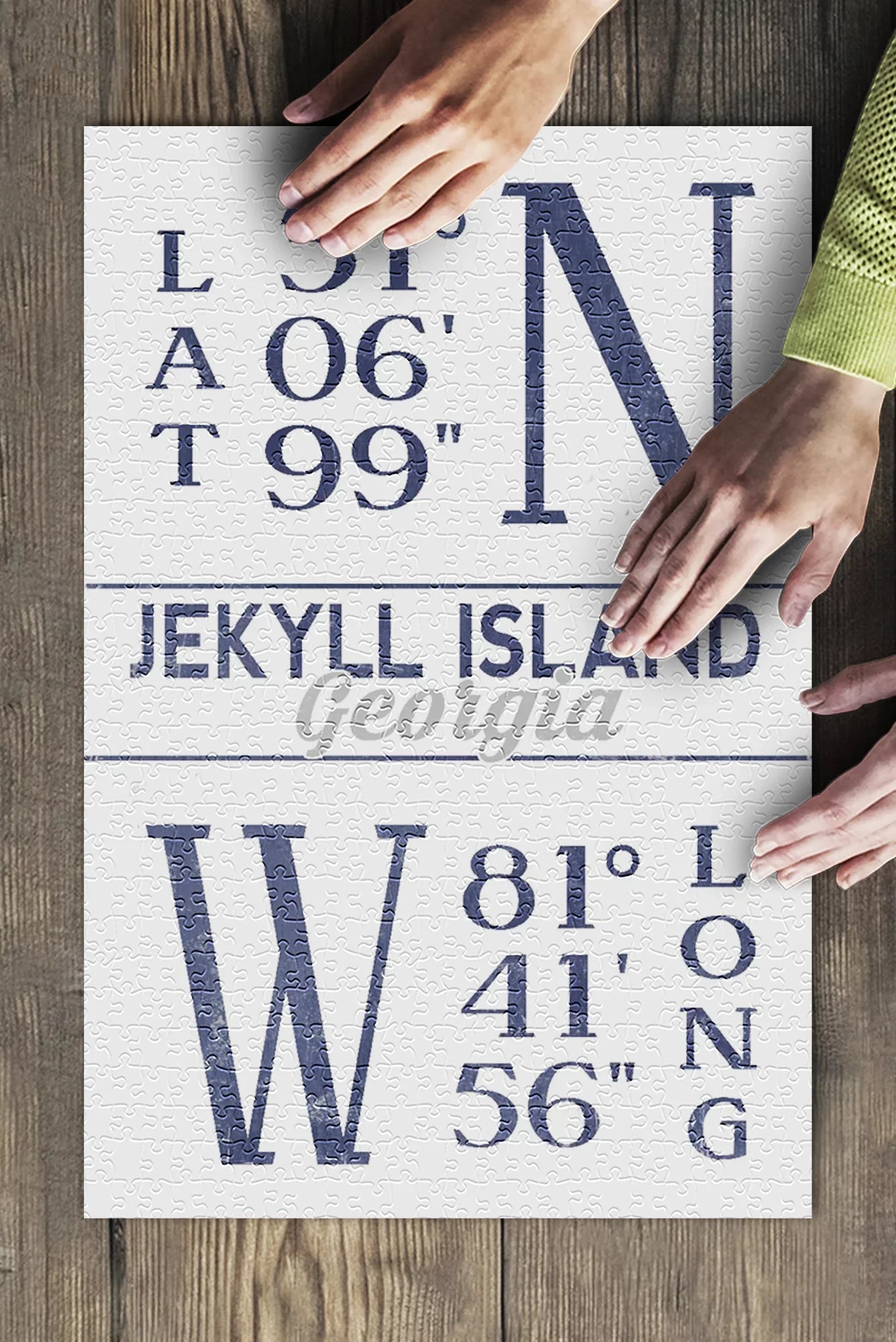 Jekyll Island, Georgia, Latitude and Longitude (Blue) (19x27 inches, Premium 500 Piece Jigsaw Puzzle for Adults and Family, Made in USizeA)