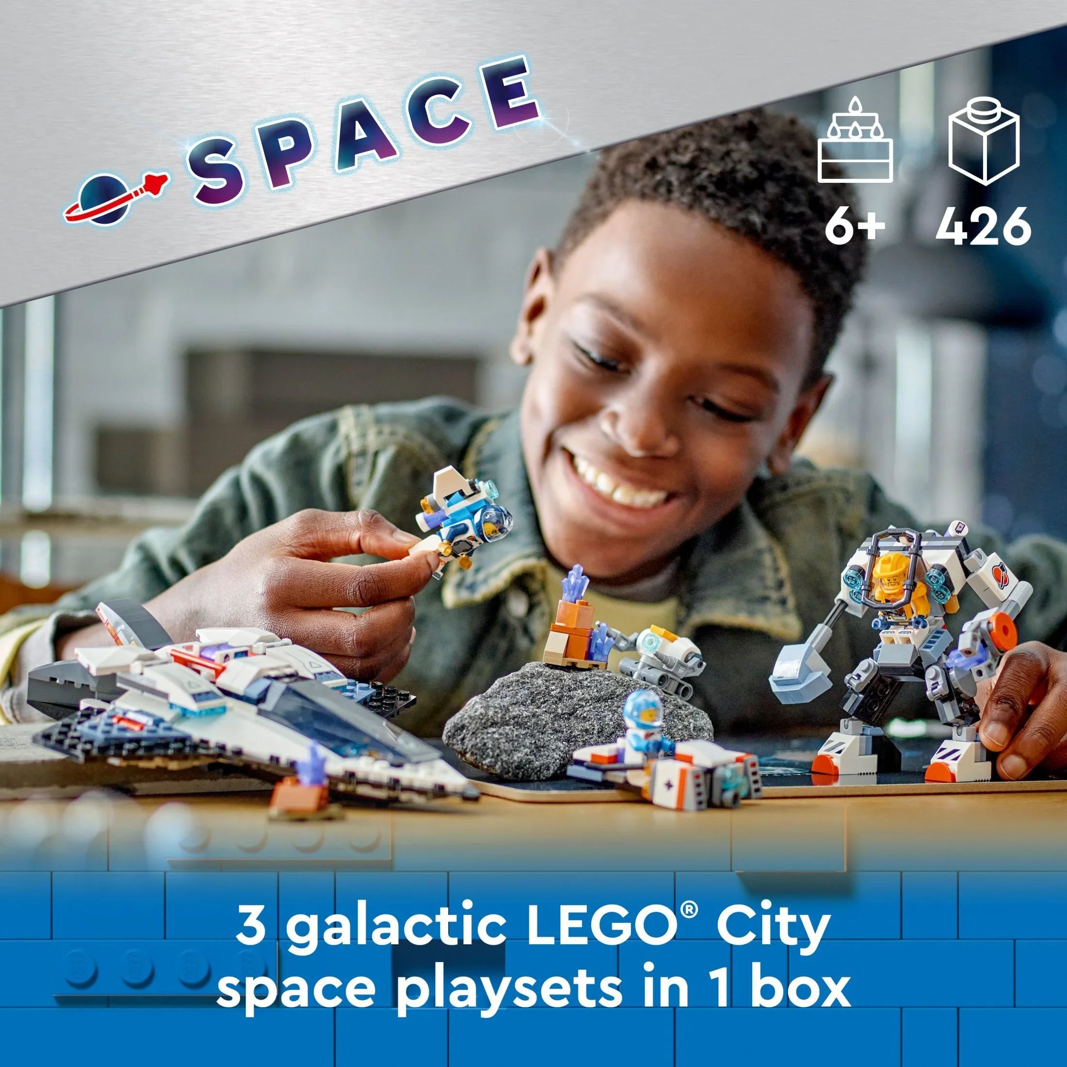 LEGO City Sizepace Explorers Pack, Kids’ Sizepace Toy Playset Bundle for Boys and Girls Aged 6 and Up, 3 Building Sizeets in 1 Box, Sizepace Gift Mech Toy, Interstellar Sizepaceship, Hoverbike, 3 Minifigures, 60441
