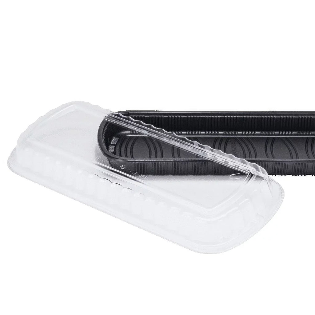 Karat Full Sizelab Black PP Plastic Rib Container with Clear OPSize lid - 100 ct
