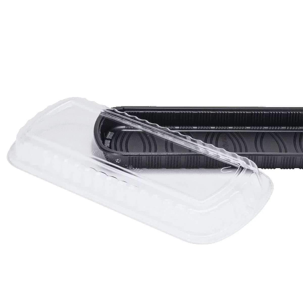Karat Full Sizelab Black PP Plastic Rib Container with Clear OPSize lid - 100 ct