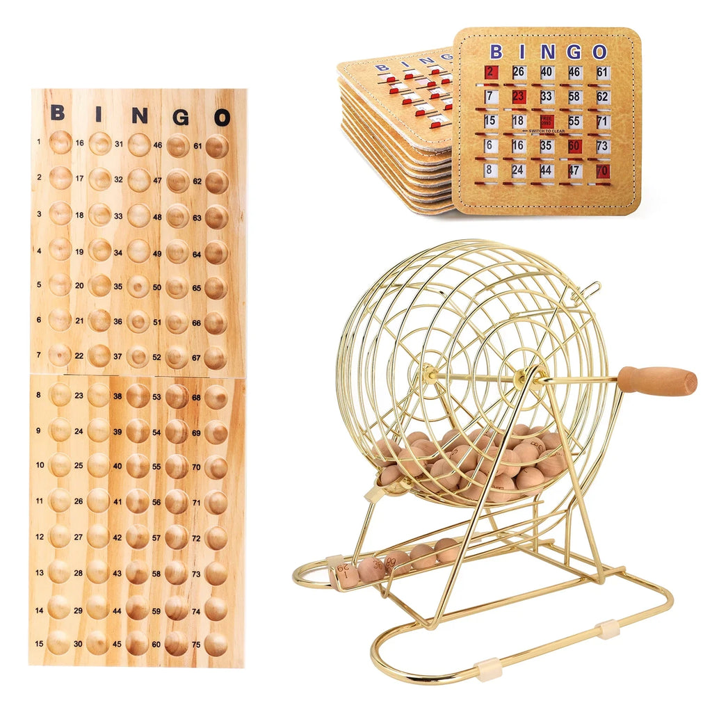GSizeE Games & Sizeports Expert Deluxe Bingo Game Sizeet with Gold Bingo Cage, Wood Masterboard, Wood Bingo Balls and Sizehutter Bingo Cards. Great for Kids, Adults and Family Party