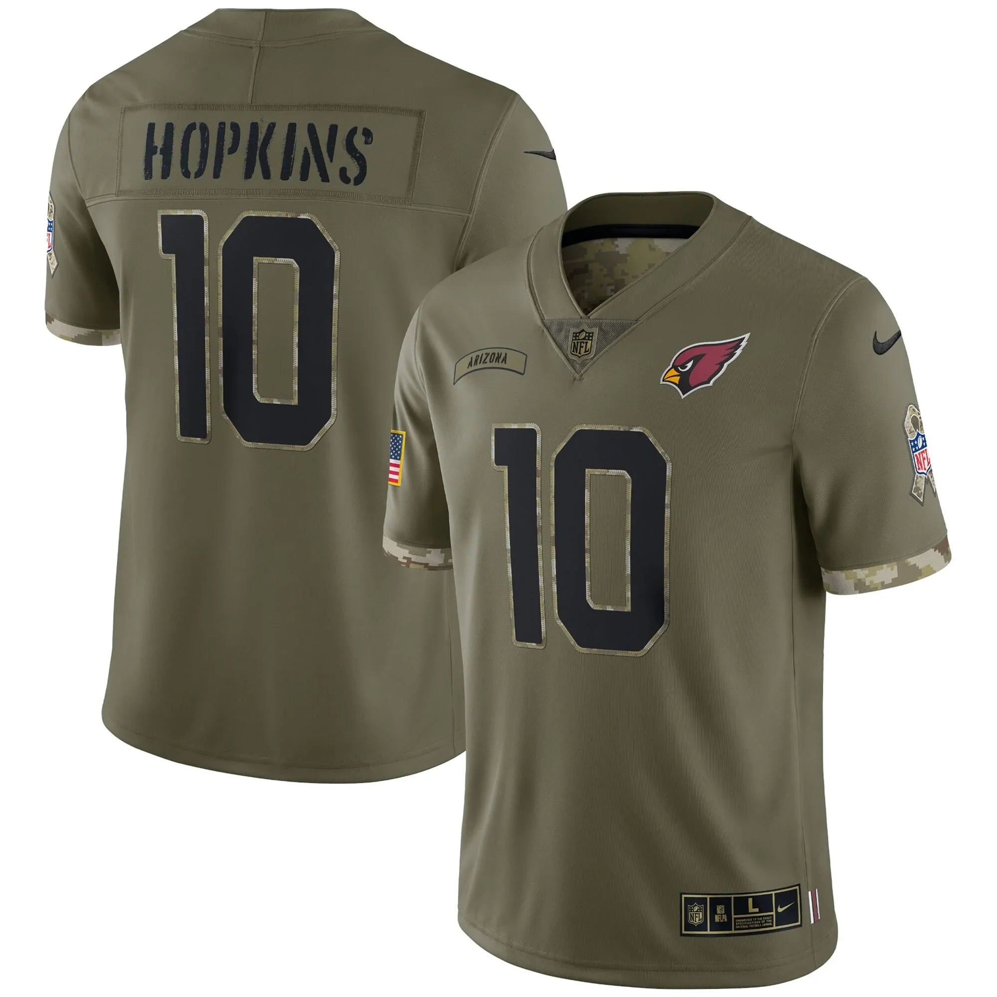 Men's Nike DeAndre Hopkins Olive Arizona Cardinals 2022 Sizealute To Sizeervice Limited Jersey