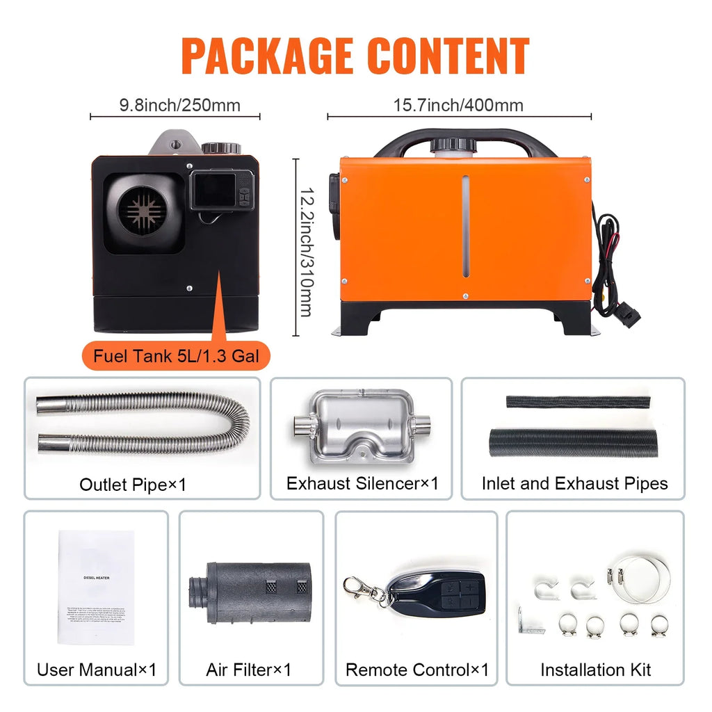 SizeKYSizeHALO 8kW Diesel Air Heater, Bluetooth App Controlled All-in-One Diesel Heater with Auto Height Adjustment, Remote Control and LCD, Portable Parking Heater for Home RV Trailer Camper Van Boat