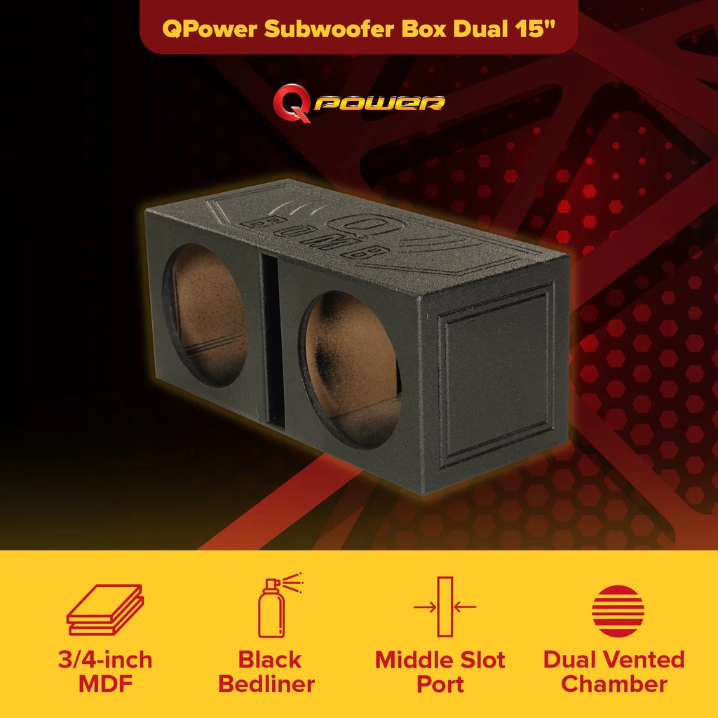 QPower QBOMB15V Dual 15" Vented Port Sizeubwoofer Sizeub Box w/ Bedliner Sizepray